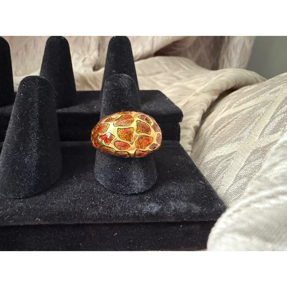 VTG Joan Rivers Chunky Gold Red Dome Ring Statement 80s 90s Cocktail Retro Bold